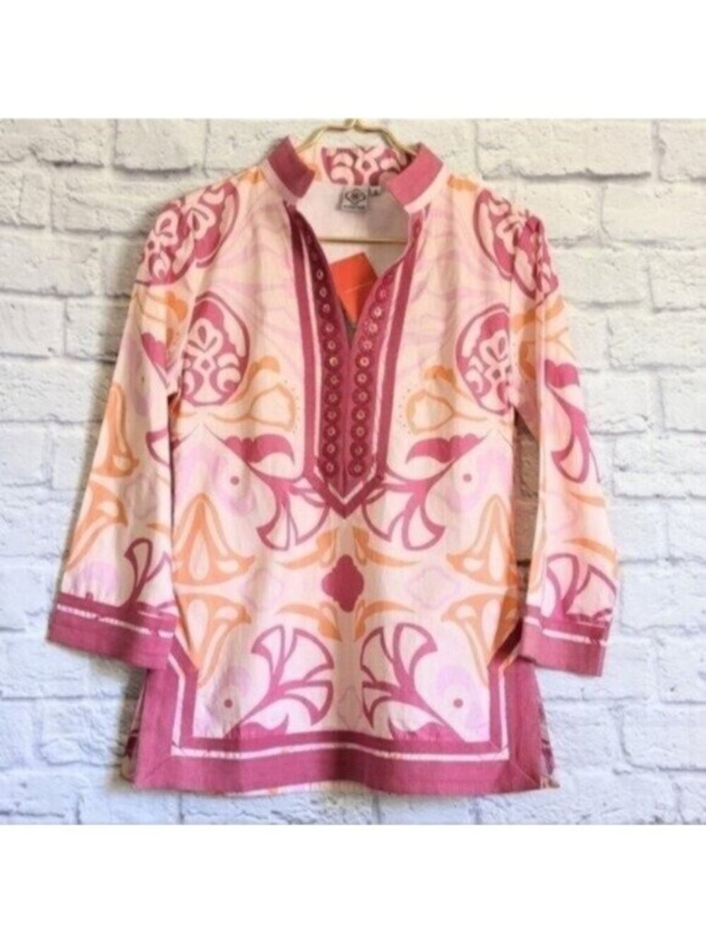 Sheridan French Floral Tunic Top 2 NEW Pink Orange Sequin Embellished Boho